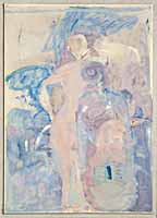 Mann mit Cello, Oel/Papier auf Pavatex, 1983, 02-87-12, 49 x 69 cm