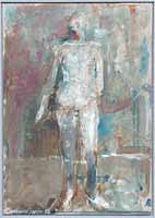 Figur, stehend, Oel auf Pavatex, 1986, 10-86-02, 29,5 x 42 cm