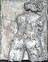 Relief, Papiermaché, 1989, 09-89-02, Figur, Rückenakt, 37 x 47 cm